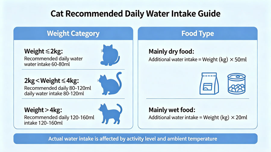 daily water intake chart for cats by weight and diet type