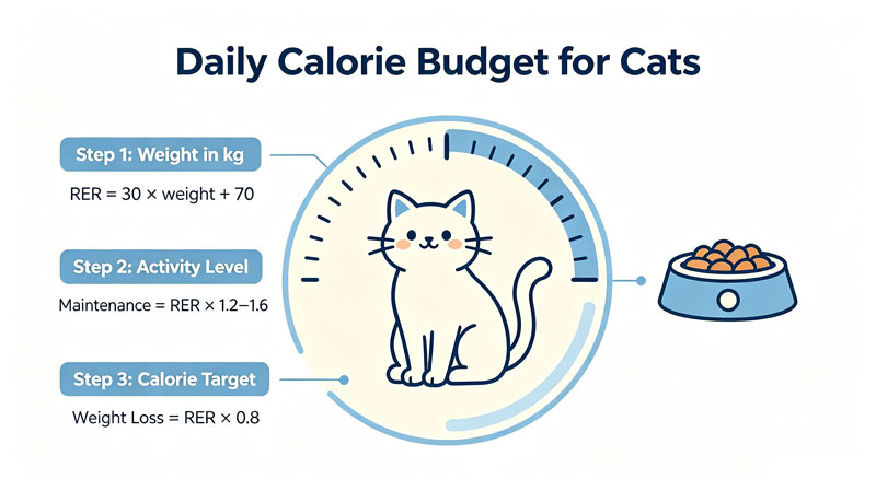Cat daily calorie budget formula diagram