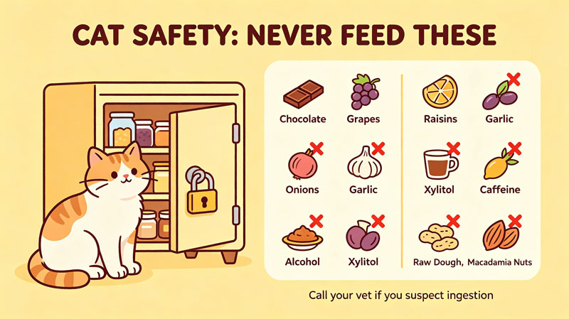 Toxic foods for cats quick reference card
