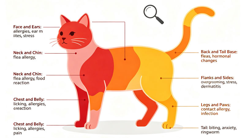 cat hair loss pattern diagram by body location