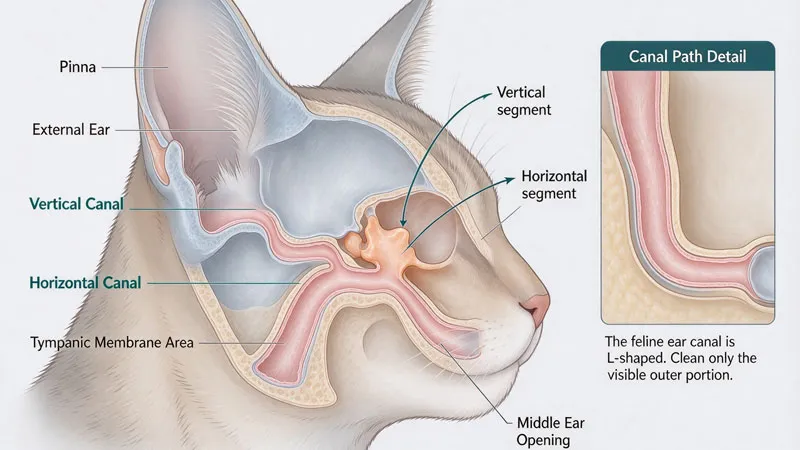 Diagram of cat ear canal showing vertical and horizontal sections