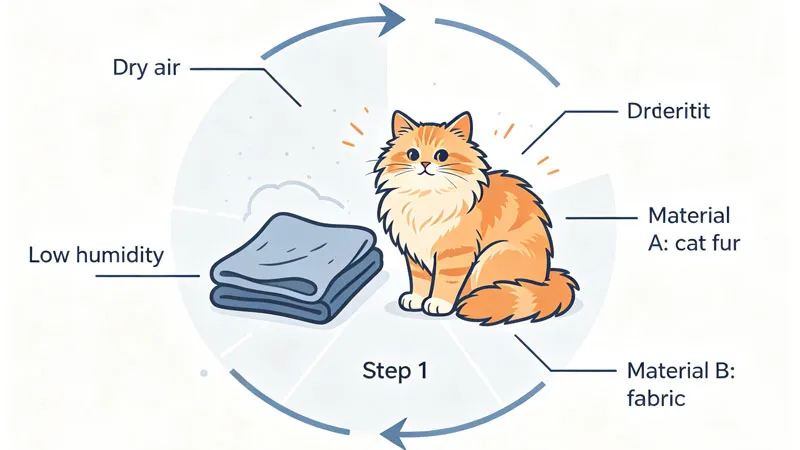 diagram showing triboelectric effect causing cat fur static