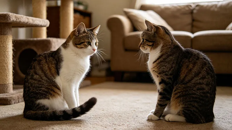two cats showing tail boundary signals in multi-cat household