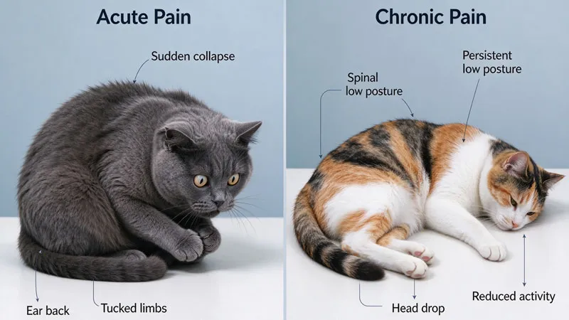 acute vs chronic cat pain posture comparison chart