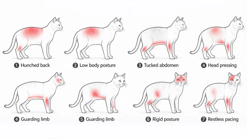 seven cat pain positions body diagram