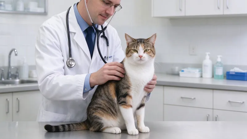 veterinarian examining a cat during checkup