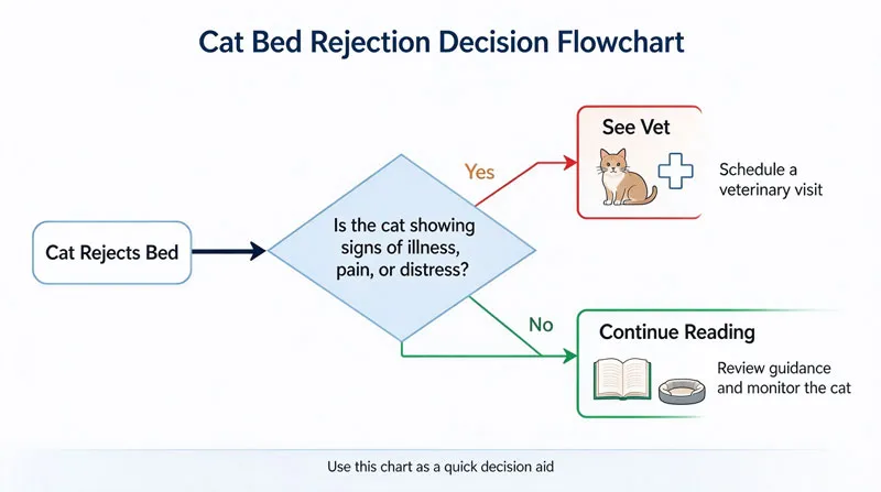 decision flowchart for diagnosing cat bed rejection